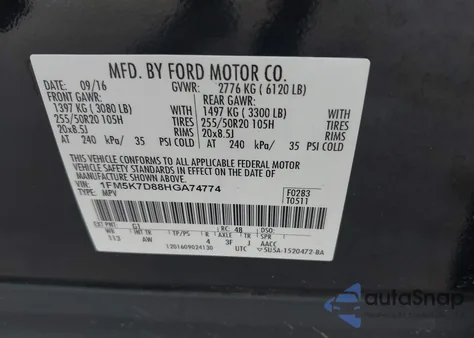 2017 Ford Explorer Xlt из США, поврежденный, VIN 1FM5K7D88HGA74774